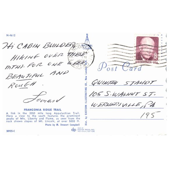 Postcard Franconia Ridge Trail Appalachian Trail Mount Liberty & Flume - Picture 2 of 2